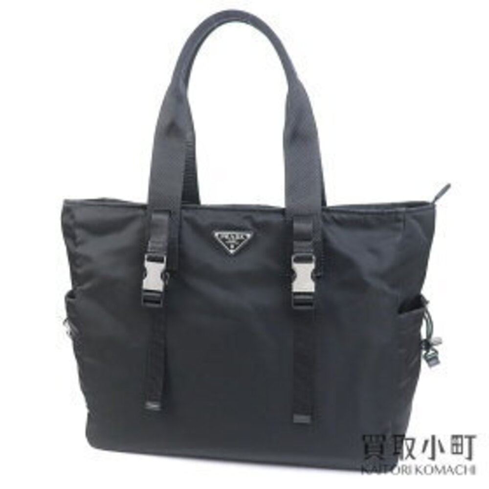 Prada Logo Bag Shopping Black Triangle Tote Tessuto Shoulder Black Nero - Picture 2 of 7